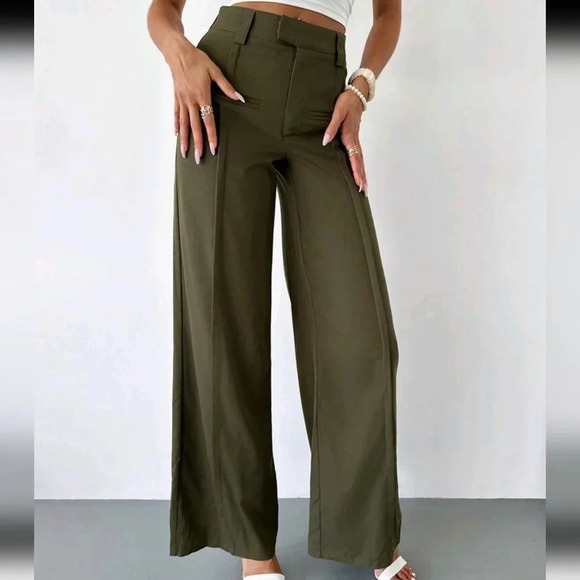 Women's High Waist Wide Leg Ruched Pocket Decor Autumn Wide Leg Pants - Picture 3 of 6